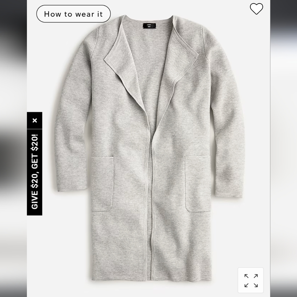 J crew Juliette sweater blazer size XS dark grey collarless